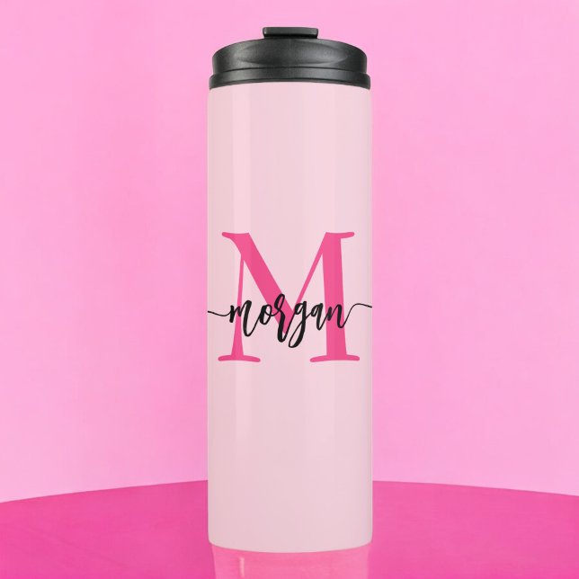 Bouteilles Isothermes Chaud rose moderne Script Girl Monogramme Nom (Créateur téléchargé)