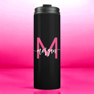 Bouteilles Isothermes Chaud rose noir moderne Script Girl Monogramme Nom