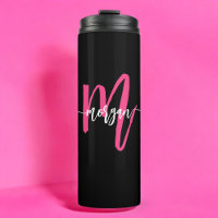 Chaud rose noir moderne Script Girl Monogramme Nom
