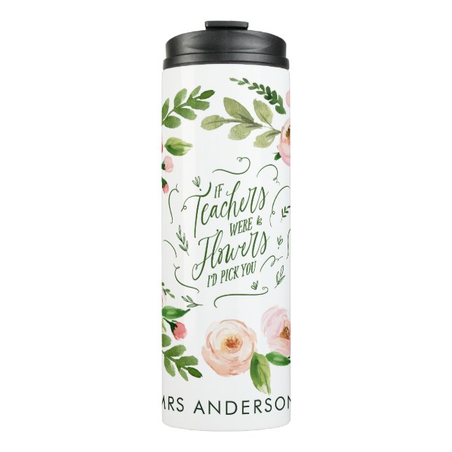 Bouteilles Isothermes Chemise florale rose pâle Merci à l'enseignant cad (Devant)