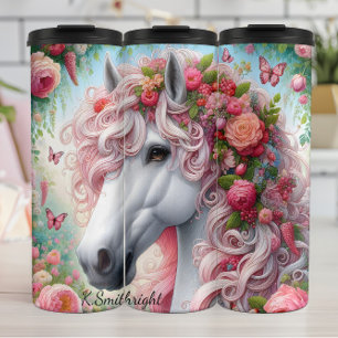 Bouteilles Isothermes Cheval blanc Imaginaire rose floral