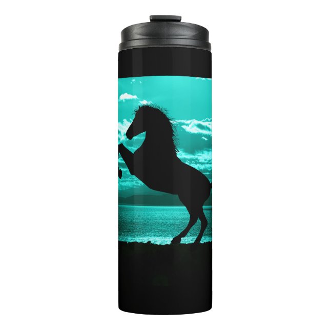 Bouteilles Isothermes Cheval noir Ciel Turquoise et eau (Devant)