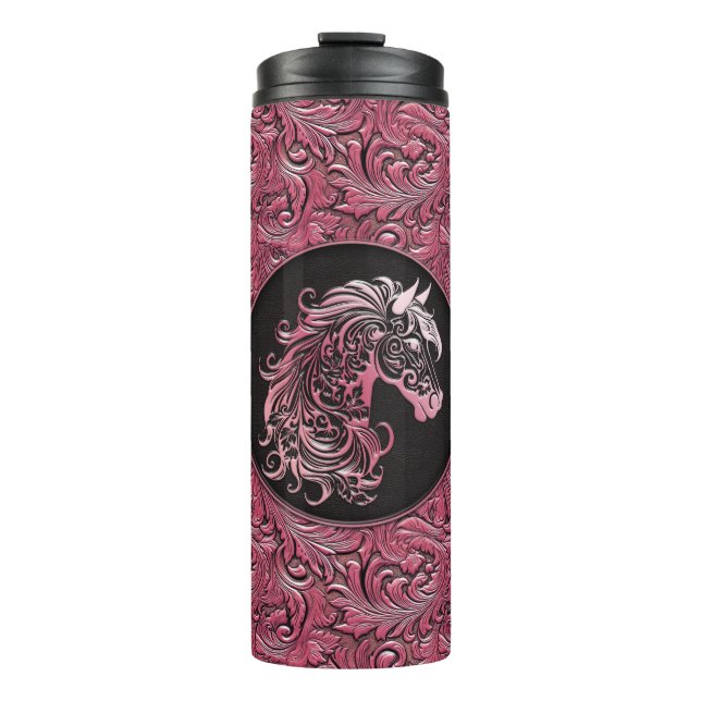 Bouteilles Isothermes Cheval rose cowgirl floral à outils cuir (Devant)