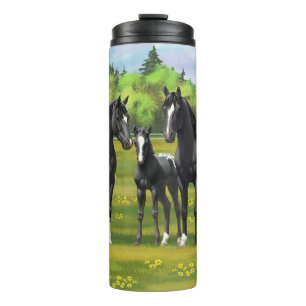 Bouteilles Isothermes Chevaux Appaloosa Noir Dans Les Pâturages D'Été