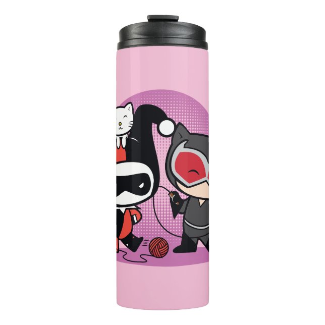 Bouteilles Isothermes Chibi Harley Quinn & Chibi Catwoman Avec Chats (Devant)