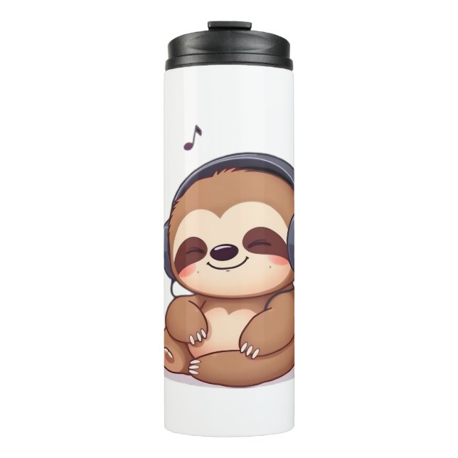 Bouteilles Isothermes Chibi Sloth with Headphones � Cute Kawaii Relaxing (Devant)