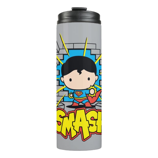 Bouteilles Isothermes Chibi Superman Frappant À Travers Un Mur De Brique (Devant)