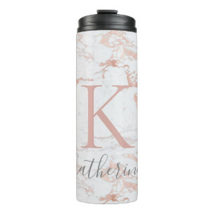 Bouteilles Isothermes Chic Elegant Marbre et Rose or Foil Monogramme
