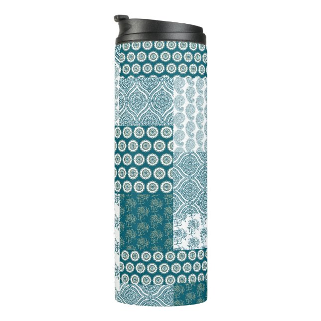 Bouteilles Isothermes Chic ethnique Faux Patchwork Motif, Turquoise et b (Tourné sur la droite)
