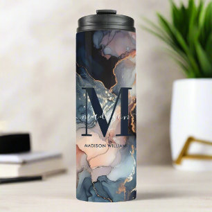 Bouteilles Isothermes Chic Monogramme Aquarelle Marbre rose Bleu Or