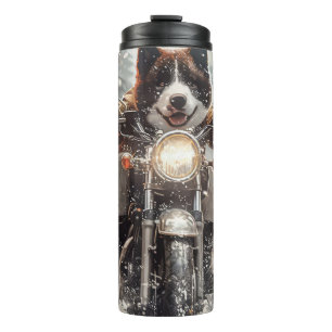 Bouteilles Isothermes Chien Akita Américain montant une moto à Noël