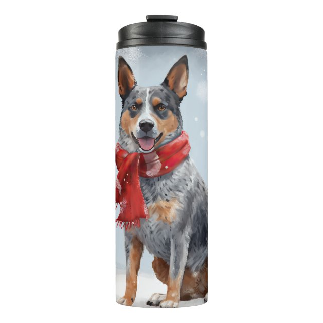 Bouteilles Isothermes Chien de bétail australien à Noël de neige (Devant)