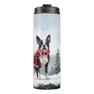 Bouteilles Isothermes Chien de Boston Terrier pendant Noël de neige