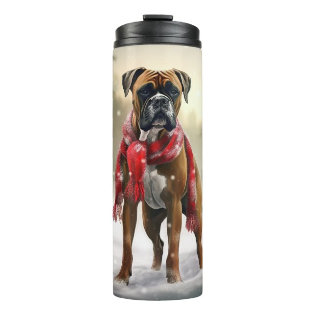 Bouteilles Isothermes Chien de boxe en Noël de neige (Devant)