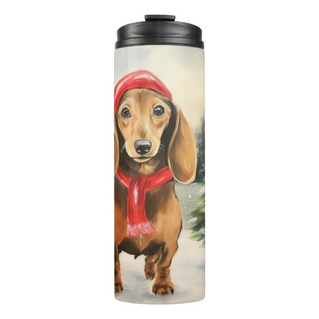 Bouteilles Isothermes Chien de Dachshund à Noël de neige (Devant)