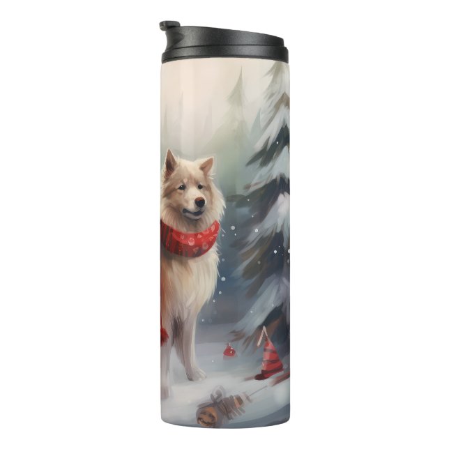 Bouteilles Isothermes Chien de lappund finlandais à Noël de neige (Tourné sur la droite)