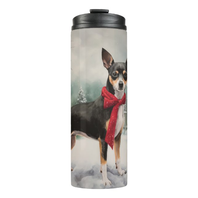Bouteilles Isothermes Chien de Rat Terrier à Noël de neige (Devant)
