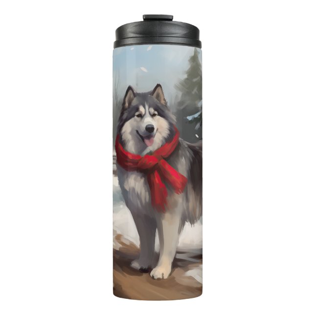 Bouteilles Isothermes Chien malamué de l'Alaska en Noël de neige (Devant)