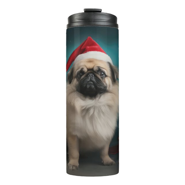 Bouteilles Isothermes Chien pekingese pendant Noël de neige (Devant)