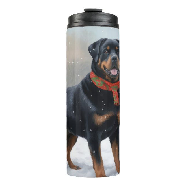 Bouteilles Isothermes Chien Rottweiler pendant Noël de neige (Devant)