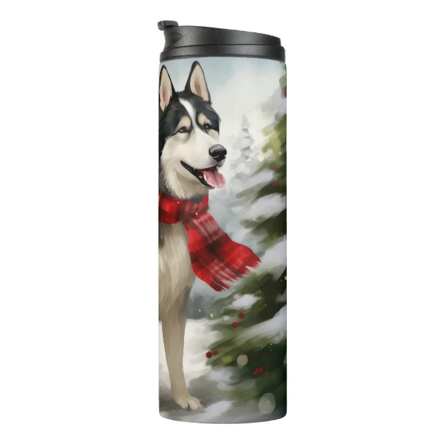 Bouteilles Isothermes Chien sibérien Husky à Noël de neige (Tourné sur la droite)