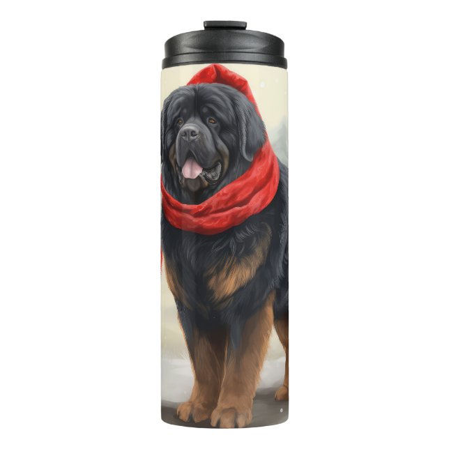 Bouteilles Isothermes Chien tibétain mastiff à Noël de neige (Devant)