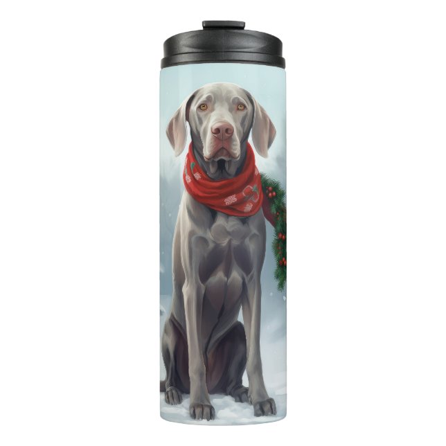 Bouteilles Isothermes Chien Weimaraner à Noël de neige (Devant)