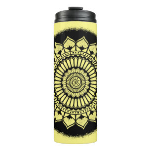 Bouteilles Isothermes Chiffres spirales Fleurs noir Jaune Henné Mandala