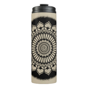Bouteilles Isothermes Chiffres Spirales Fleurs Noir Tan Henna Mandala