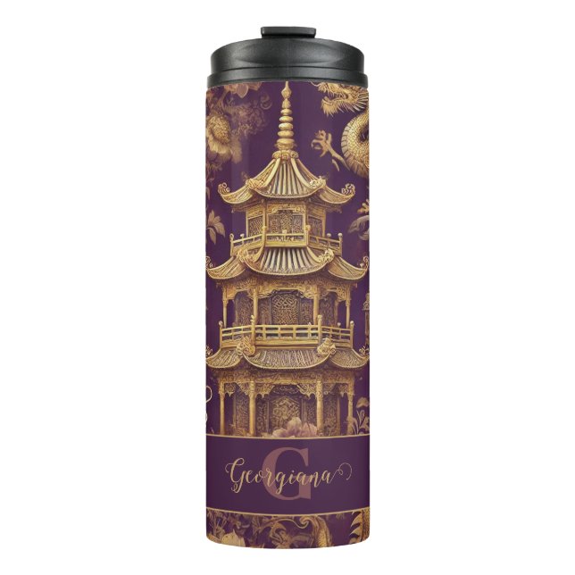 Bouteilles Isothermes Chinoiserie Victorienne Personalisée Purple & Gold (Devant)