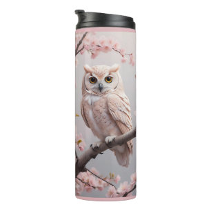 Bouteilles Isothermes Chouette aux fleurs de cerises roses