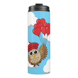 Bouteilles Isothermes Chouette mignonne volant avec des ballons de coeur