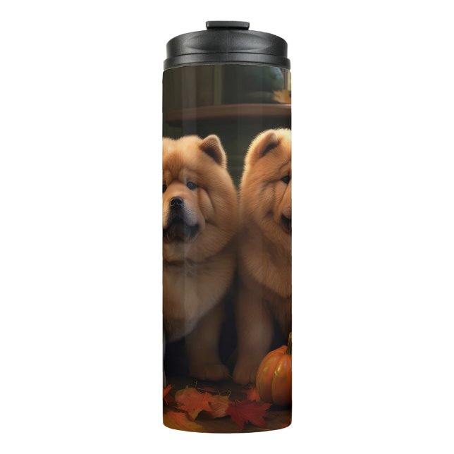 Bouteilles Isothermes Chow Chow Chiot Automne Citrouille de plaisir (Devant)