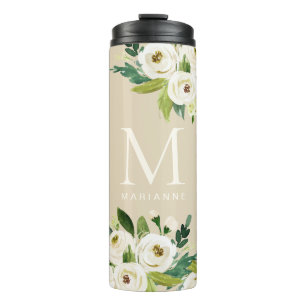 Bouteilles Isothermes Citation de monogramme personnalisée à la florale 