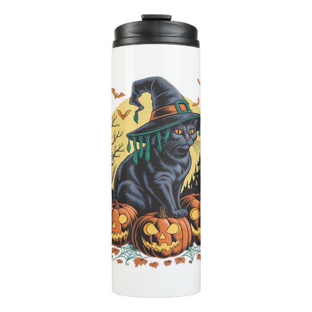Bouteilles Isothermes Citrouille Halloween de chatte noire surdimensionn (Devant)