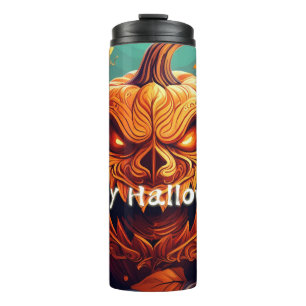 Bouteilles Isothermes Citrouille orange effrayante avec visage, Hallowee