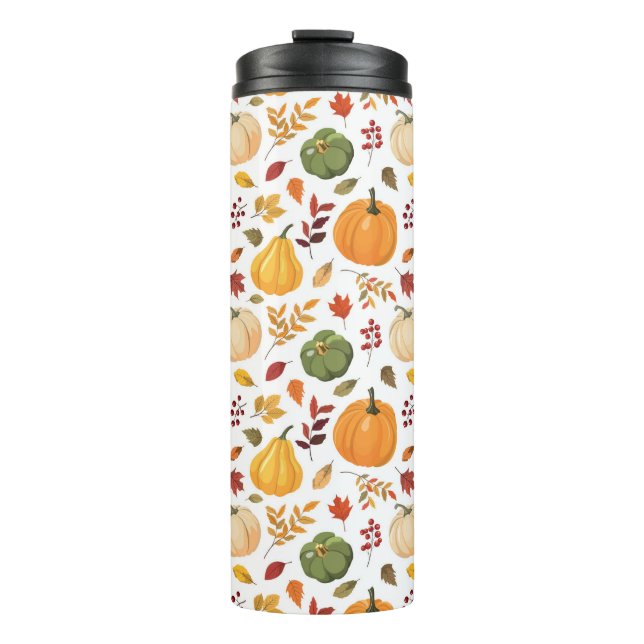 Bouteilles Isothermes Citrouilles de récolte et Motif de feuilles d'auto (Devant)