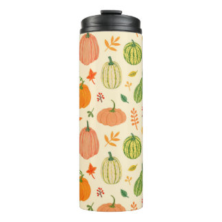 Bouteilles Isothermes Citrouilles verts et oranges avec feuilles et bran