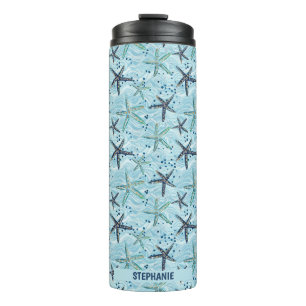 Bouteilles Isothermes Clair bleu et or Starfish sur Ocean Wave Motif