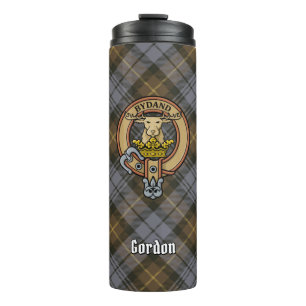 Bouteilles Isothermes Clan Gordon Crest sur Tartan Patiné