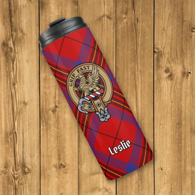 Bouteilles Isothermes Clan Leslie Crest sur Red Tartan (Créateur téléchargé)