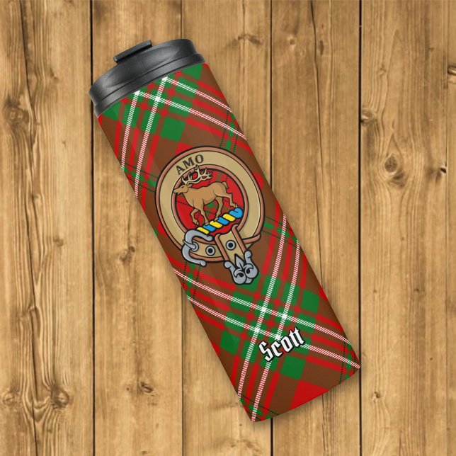 Bouteilles Isothermes Clan Scott Crest sur Red Tartan (Créateur téléchargé)