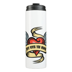 Bouteilles Isothermes Coeur vintage Avec Ailes, L'Amour Vous Donne Des A