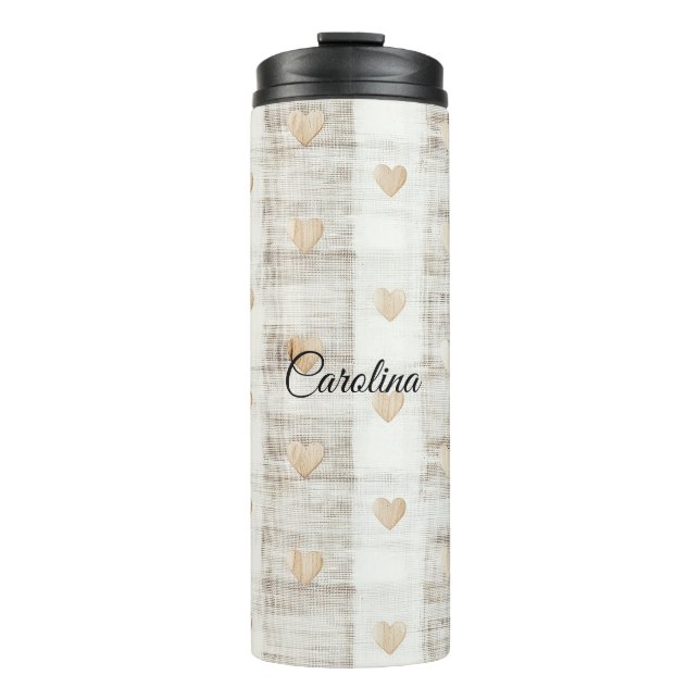 Bouteilles Isothermes Coeurs Boho Beige Blanc Crème (Devant)