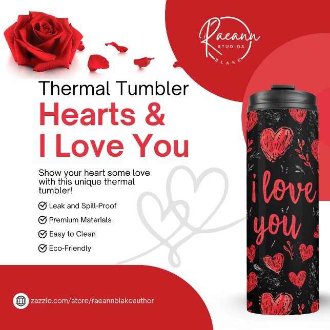 Bouteilles Isothermes Coeurs et je t'aime Tumbler Thermique (Créateur téléchargé)