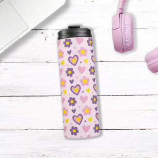 Bouteilles Isothermes Coeurs Fleurs Rétro Motif rose, violet, Jaune