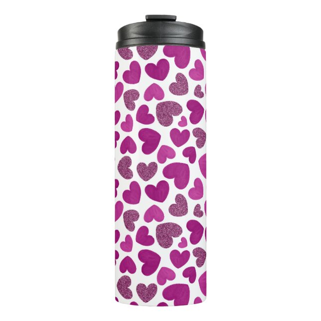 Bouteilles Isothermes Coeurs peints motif - magenta & parties scintillan (Devant)