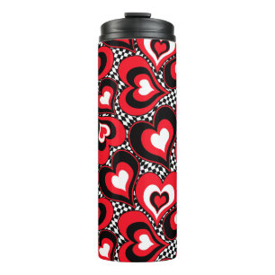 Bouteilles Isothermes Coeurs, rouge, noir, blanc, Saint Valentin.