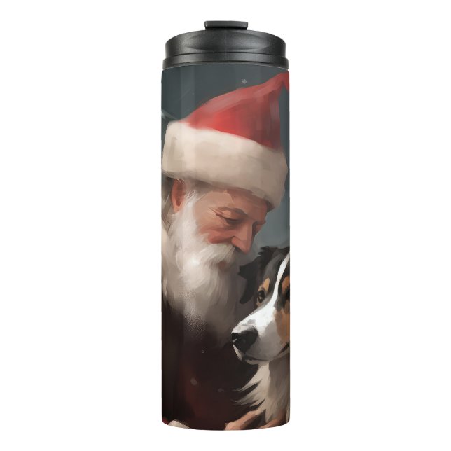 Bouteilles Isothermes Collie frontalier avec Noël Festif du Père Noël (Devant)