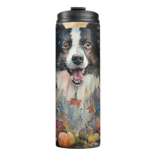 Bouteilles Isothermes Collie frontalier d'Halloween avec effroi Citrouil